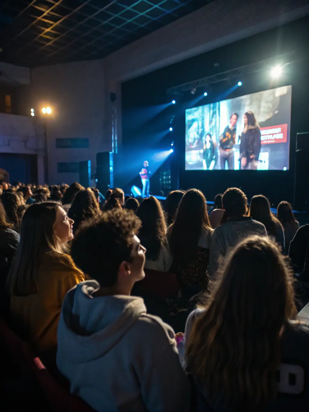 A photograph capturing a diverse group of young people attending a cultural performance, their faces reflecting curiosity and appreciation.